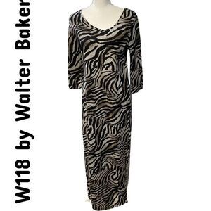 W118 BY WALTER BAKER- animal print sweater maxi dress w/ 3/4 sleeves & side slit